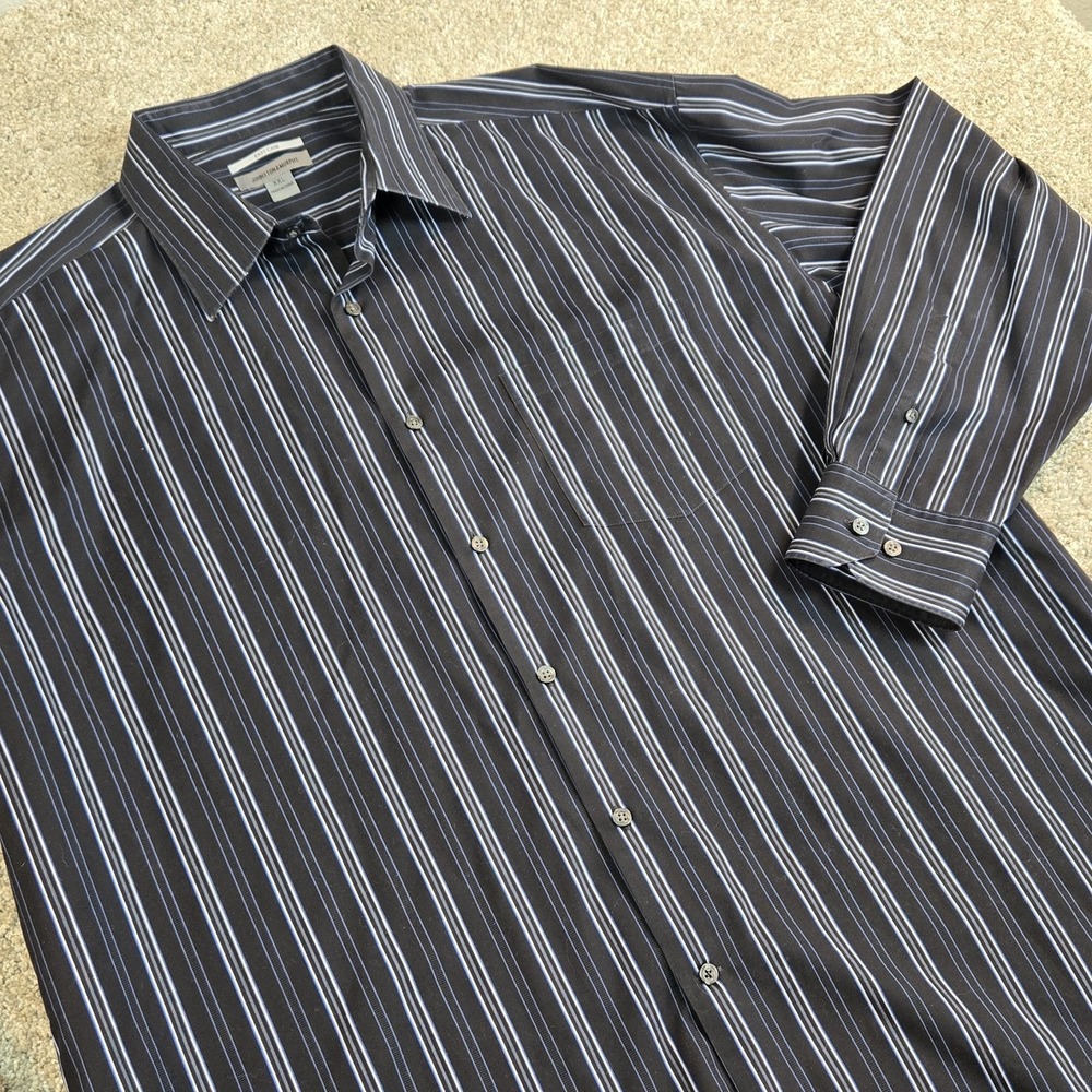 Johnston & Murphy Mens 2XL Black/blue Striped Long Sleeve Button Up Shirt Casual